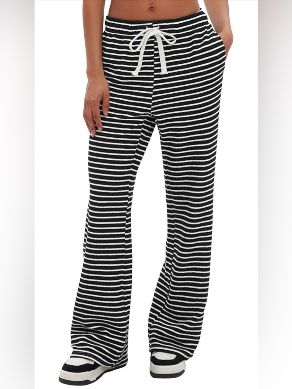 Black & White Striped Flare Lounge Pants